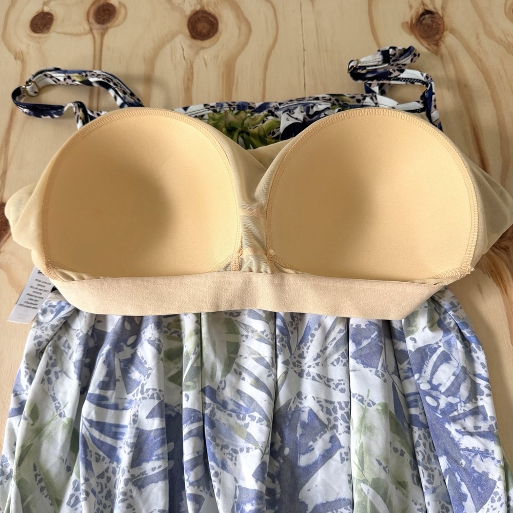 New Swimsuits For All Tankini Top Women 20 Blue Floral Lined Sleeveless Nylon - Picture 7 of 10